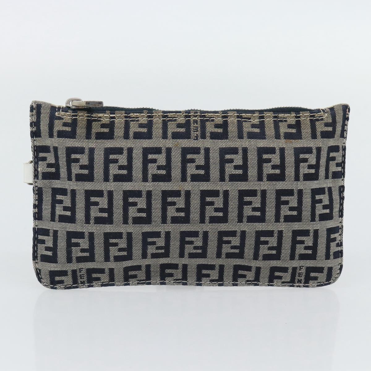 FENDI Zucchino Canvas Hand Bag Navy Silver Auth 178879