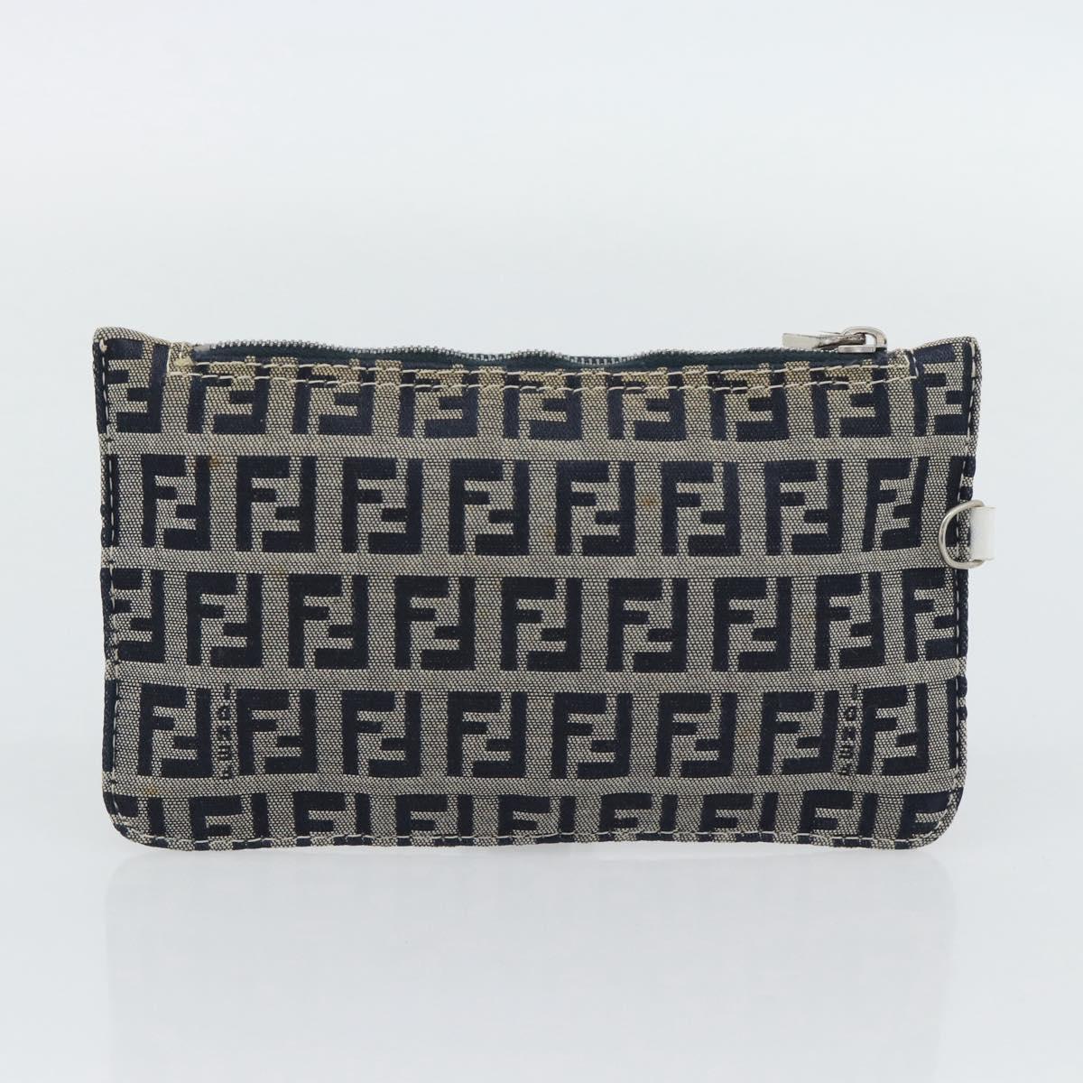 FENDI Zucchino Canvas Hand Bag Navy Silver Auth 178879