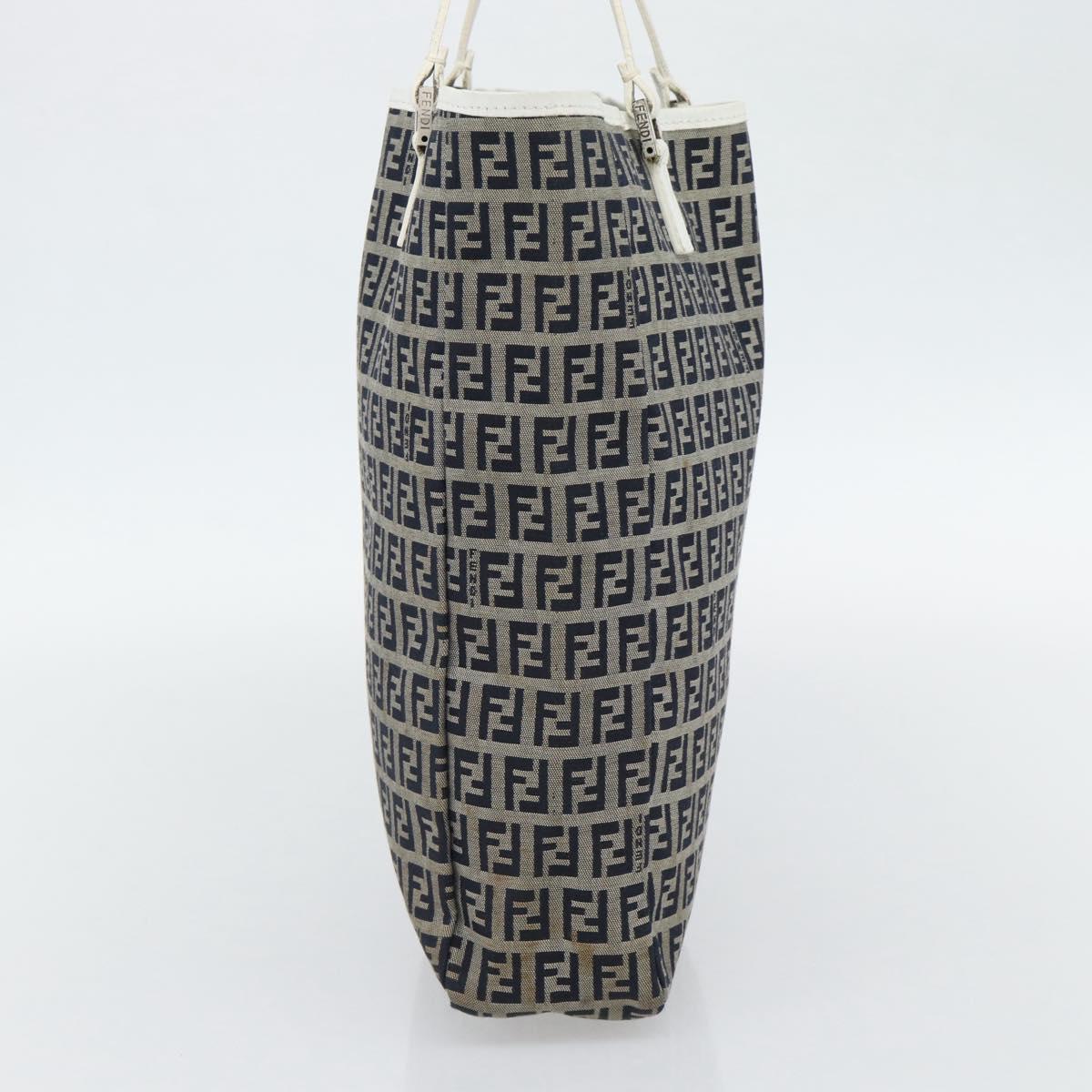 FENDI Zucchino Canvas Hand Bag Navy Silver Auth 178879