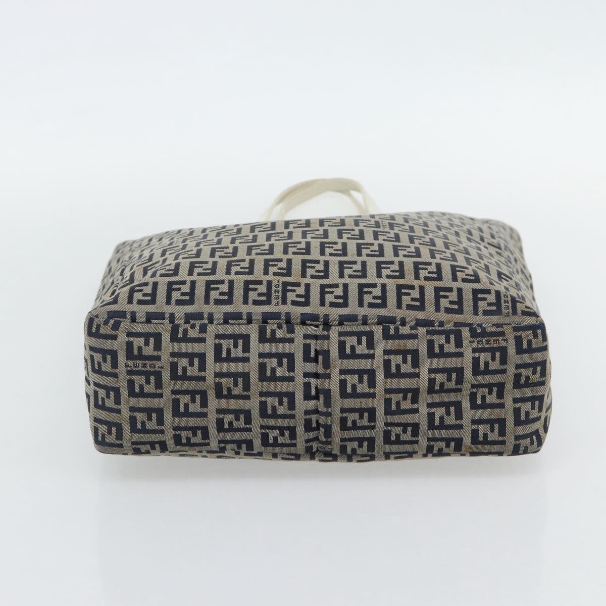 FENDI Zucchino Canvas Hand Bag Navy Silver Auth 178879