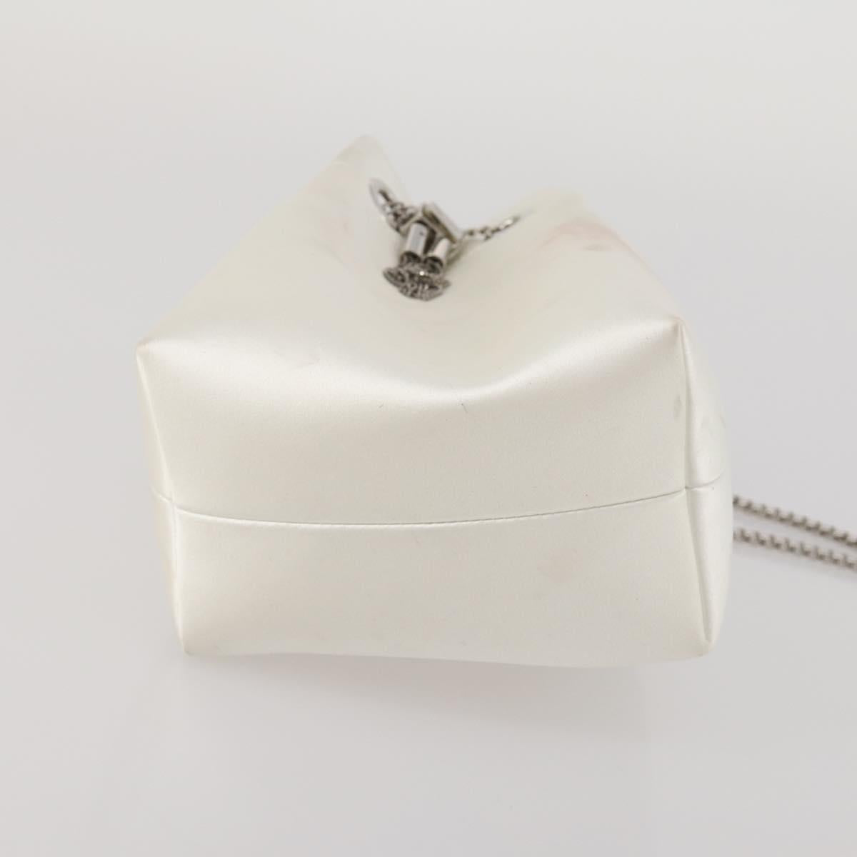 Jimmy Choo Bonbon Chain Shoulder Bag Satin 2way White Silver Auth 178886