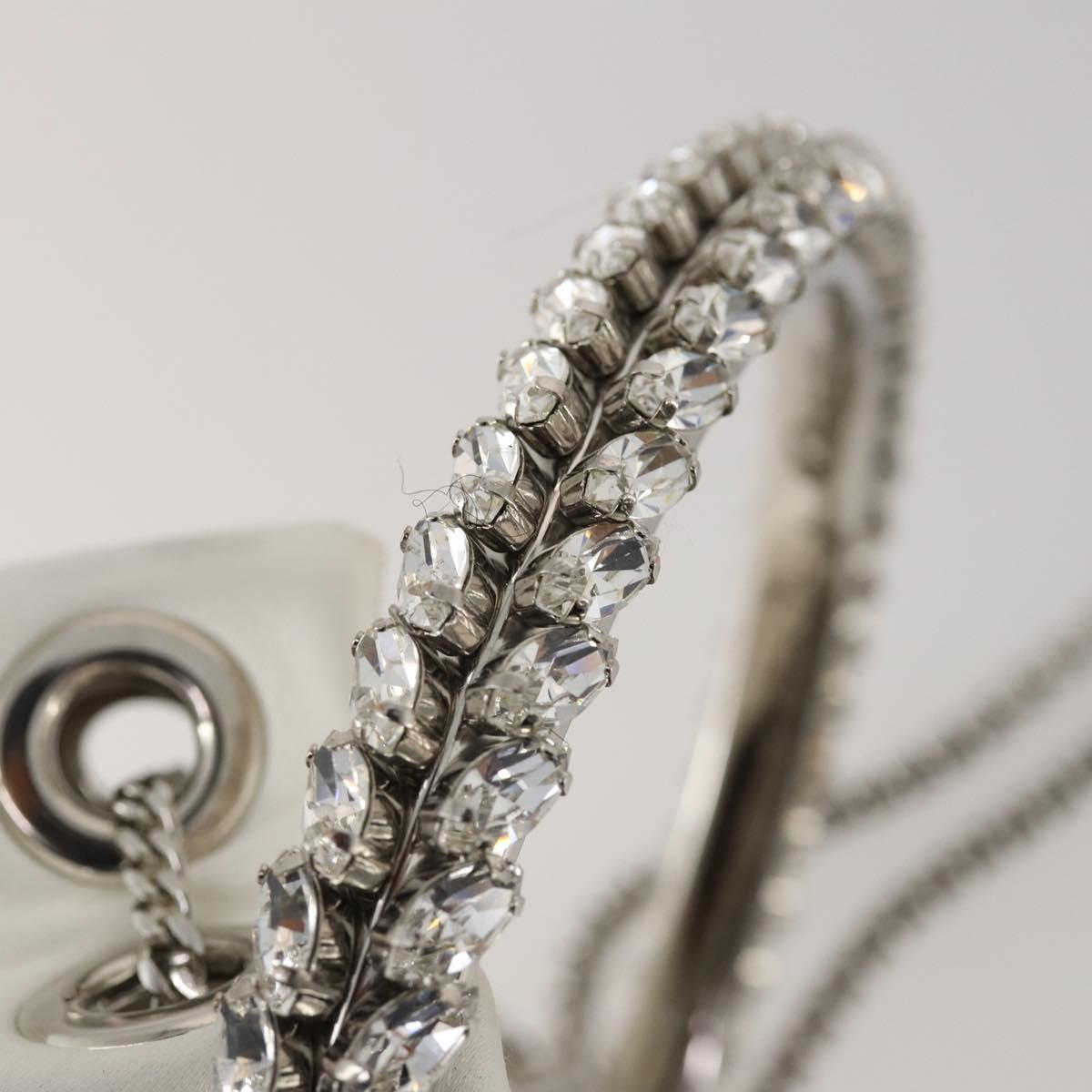 Jimmy Choo Bonbon Chain Shoulder Bag Satin 2way White Silver Auth 178886