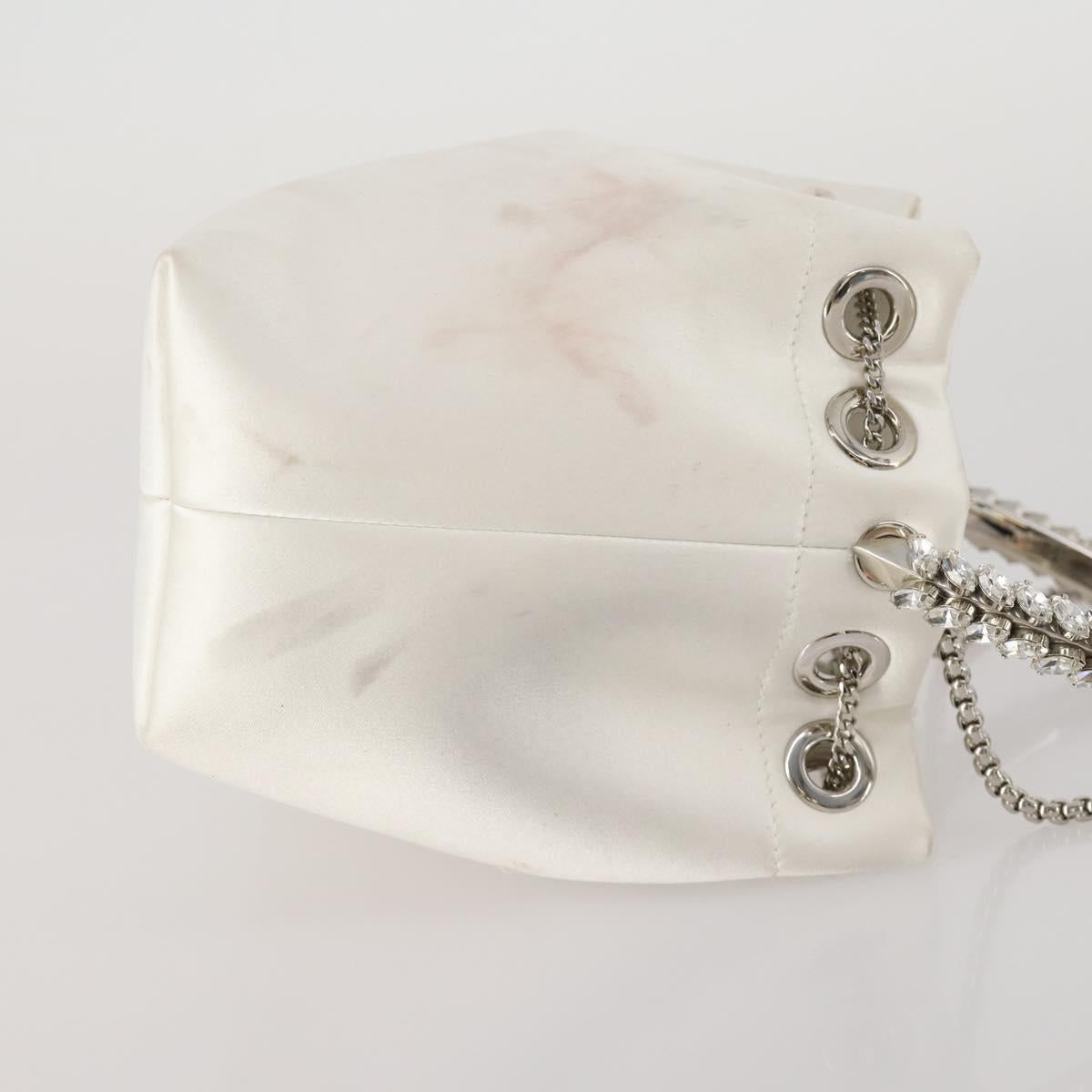 Jimmy Choo Bonbon Chain Shoulder Bag Satin 2way White Silver Auth 178886