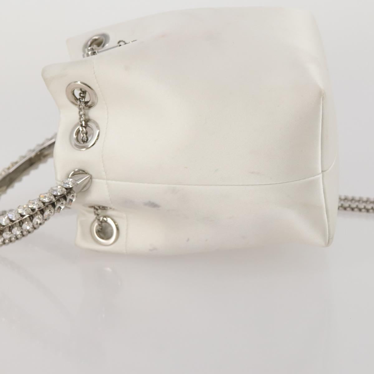 Jimmy Choo Bonbon Chain Shoulder Bag Satin 2way White Silver Auth 178886