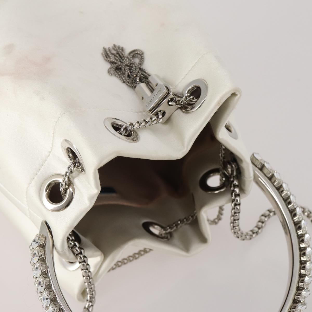 Jimmy Choo Bonbon Chain Shoulder Bag Satin 2way White Silver Auth 178886