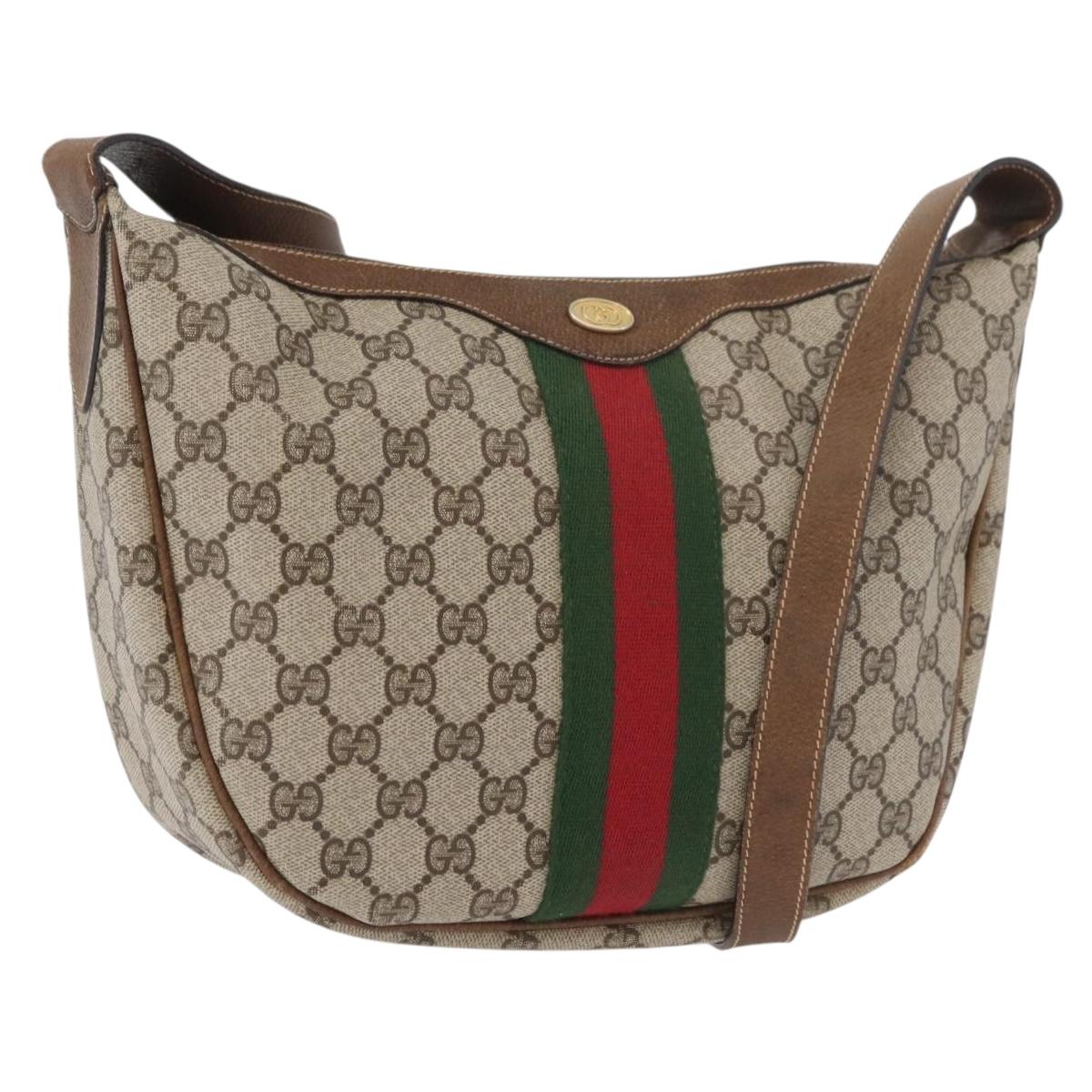 GUCCI GG Supreme Web Sherry Line Shoulder Bag PVC Beige Gold Auth 178890
