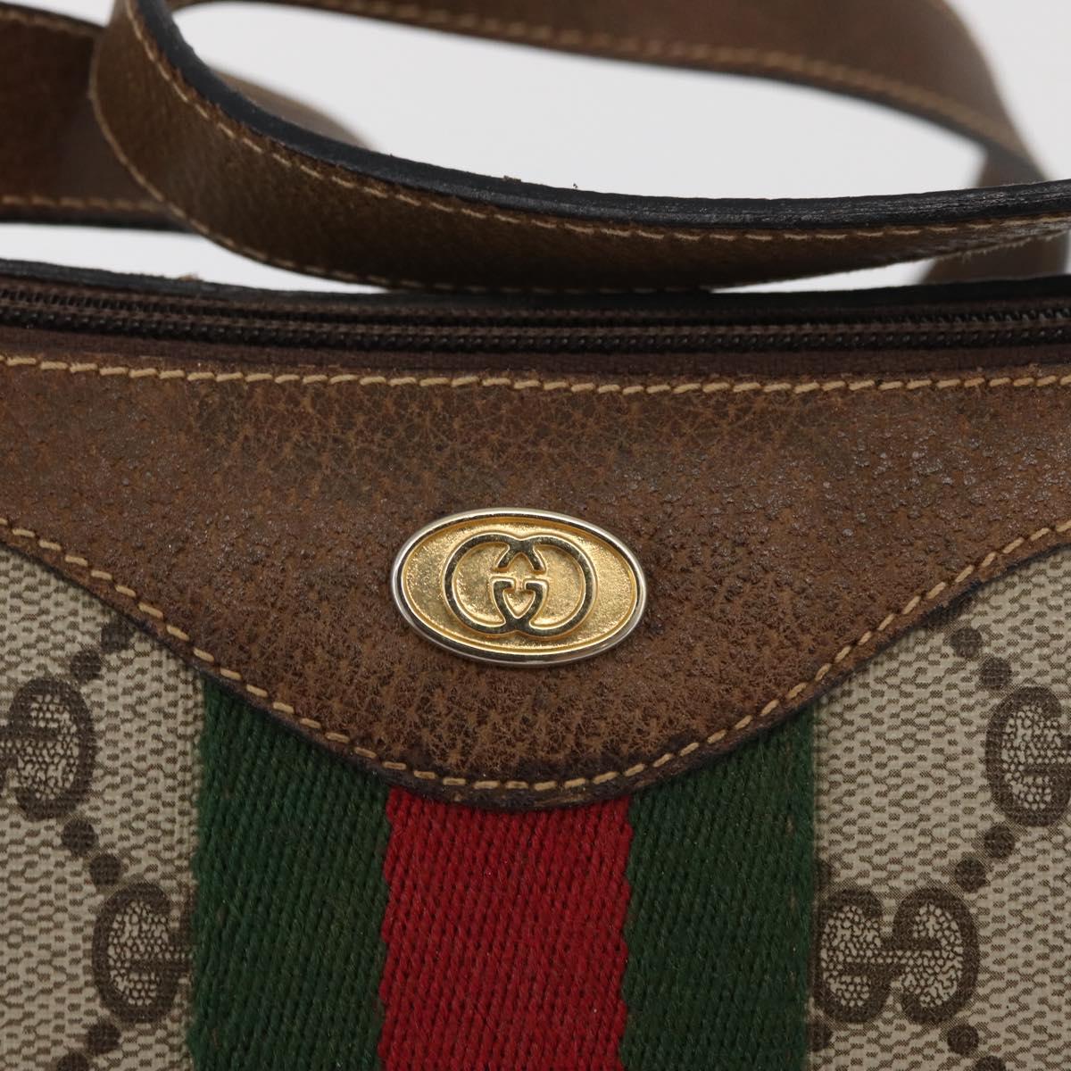 GUCCI GG Supreme Web Sherry Line Shoulder Bag PVC Beige Gold Auth 178890