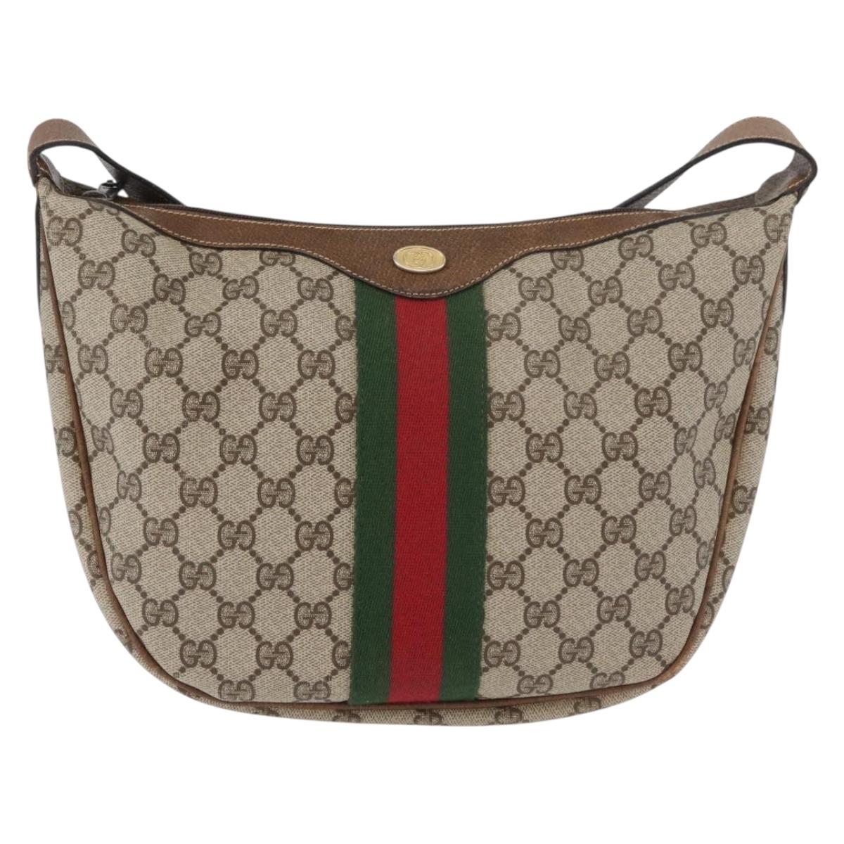 GUCCI GG Supreme Web Sherry Line Shoulder Bag PVC Beige Gold Auth 178890