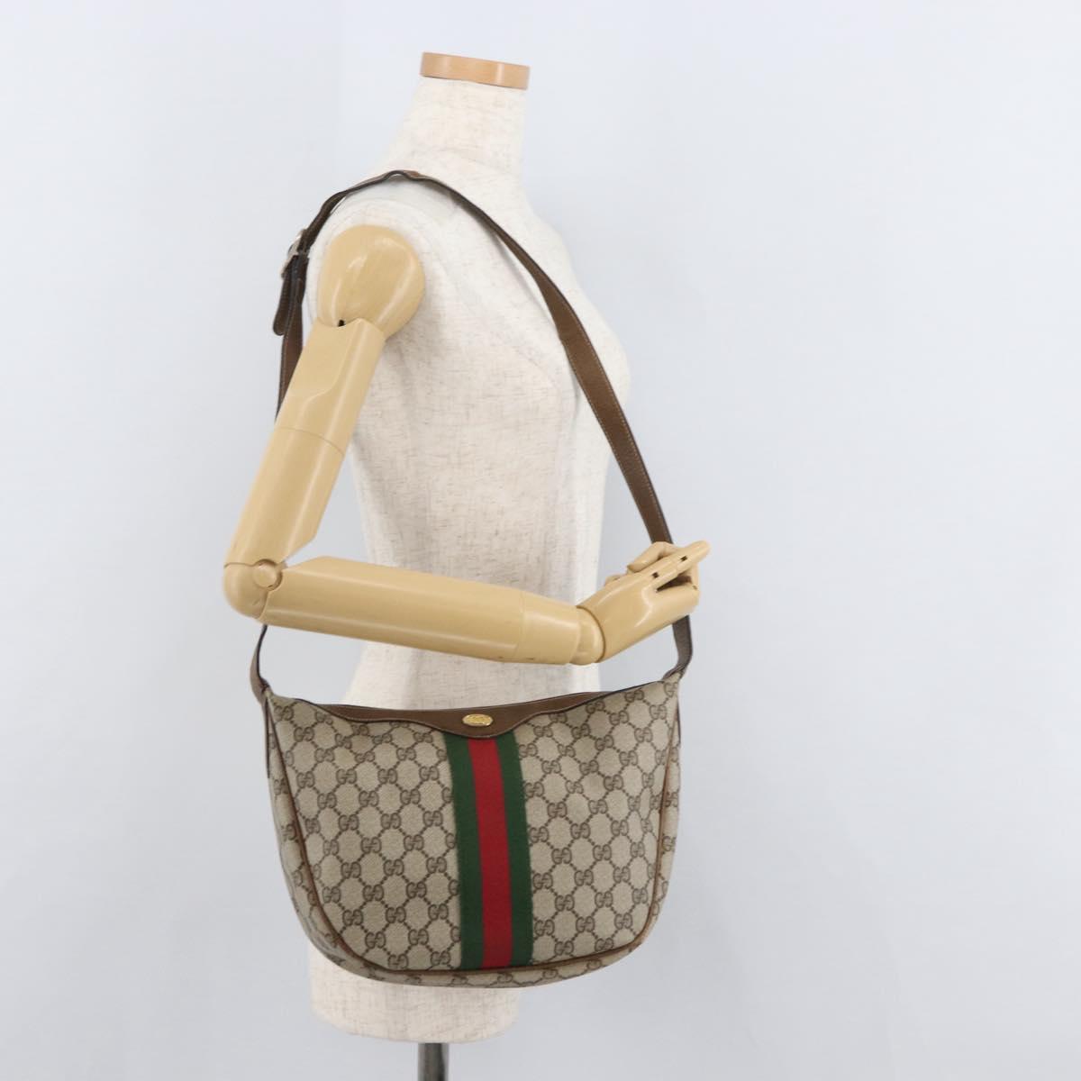 GUCCI GG Supreme Web Sherry Line Shoulder Bag PVC Beige Gold Auth 178890