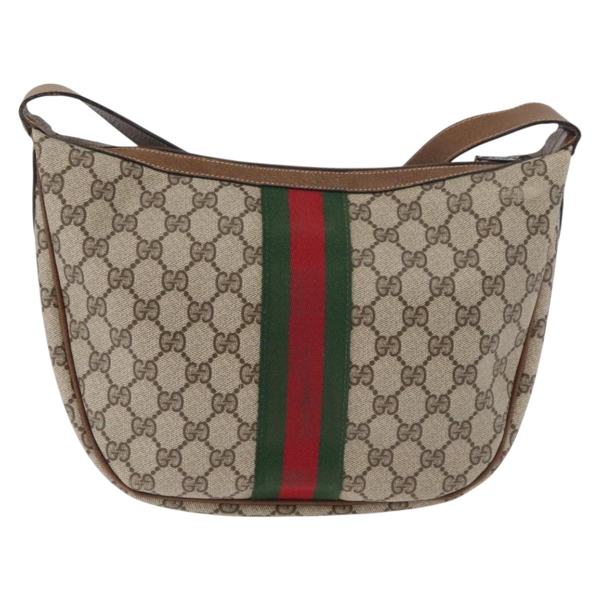 GUCCI GG Supreme Web Sherry Line Shoulder Bag PVC Beige Gold Auth 178890