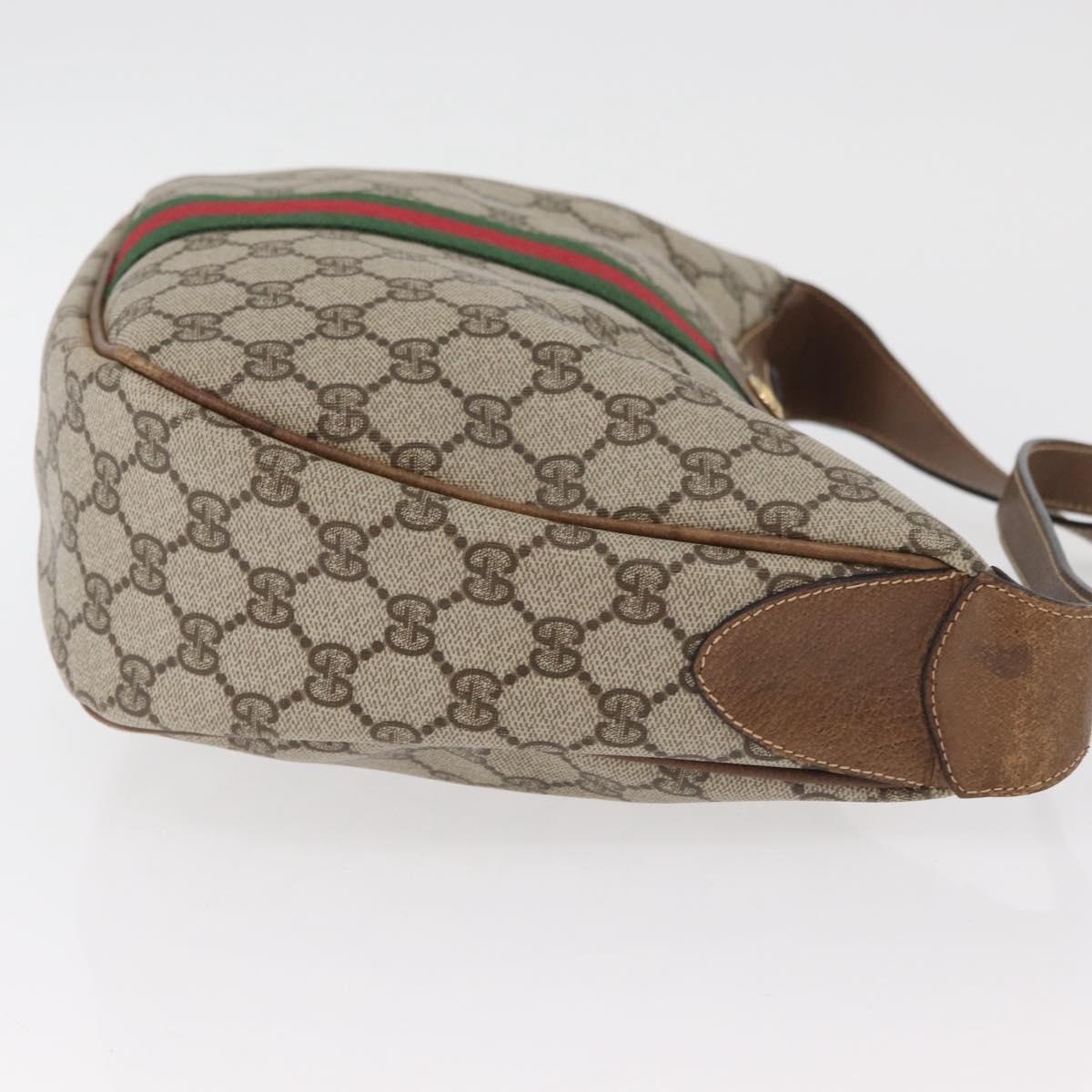 GUCCI GG Supreme Web Sherry Line Shoulder Bag PVC Beige Gold Auth 178890