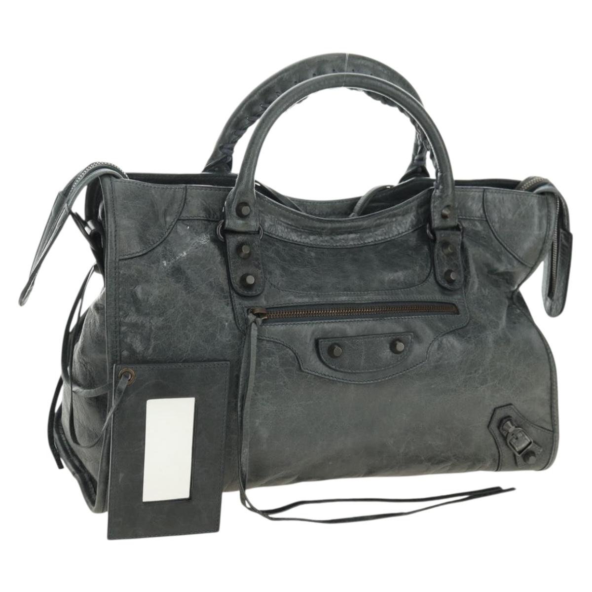 BALENCIAGA The City Hand Bag Leather Green Auth 178891V