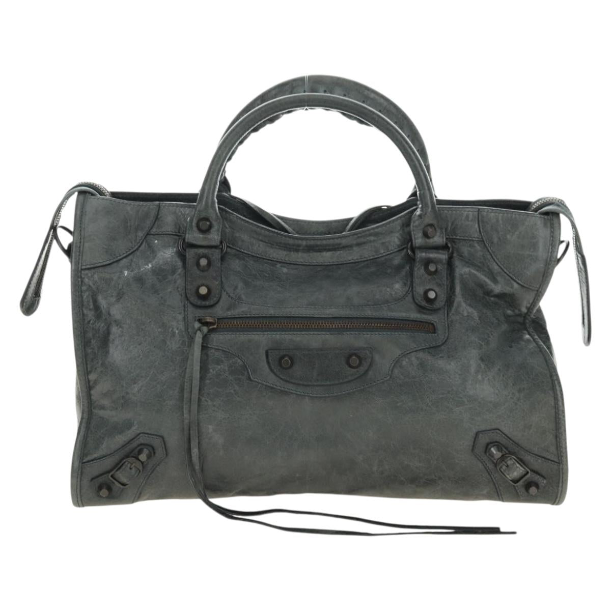 BALENCIAGA The City Hand Bag Leather Green Auth 178891V