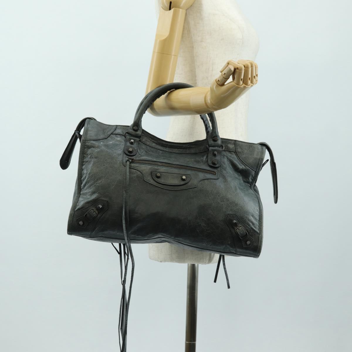 BALENCIAGA The City Hand Bag Leather Green Auth 178891V