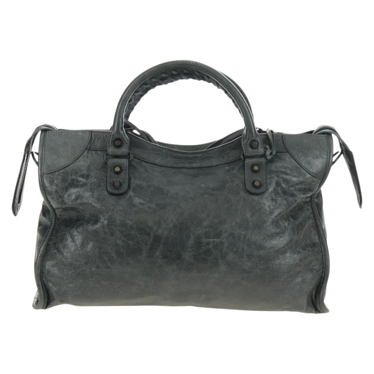 BALENCIAGA The City Hand Bag Leather Green Auth 178891V