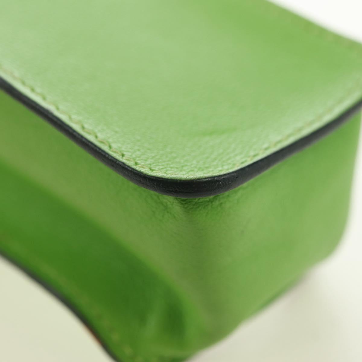 HERMES Pen Case Leather Green Gold Auth 178895M