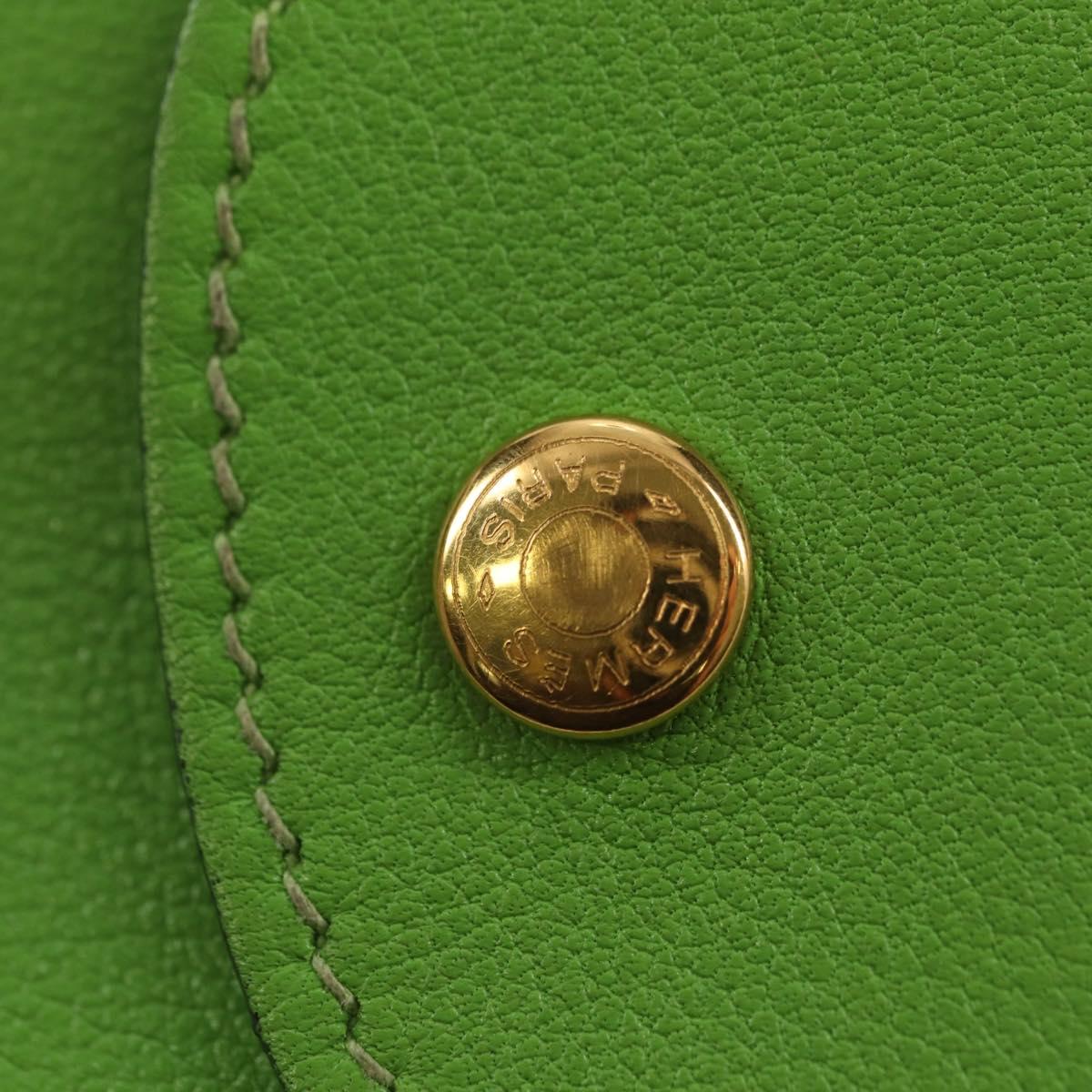 HERMES Pen Case Leather Green Gold Auth 178895M