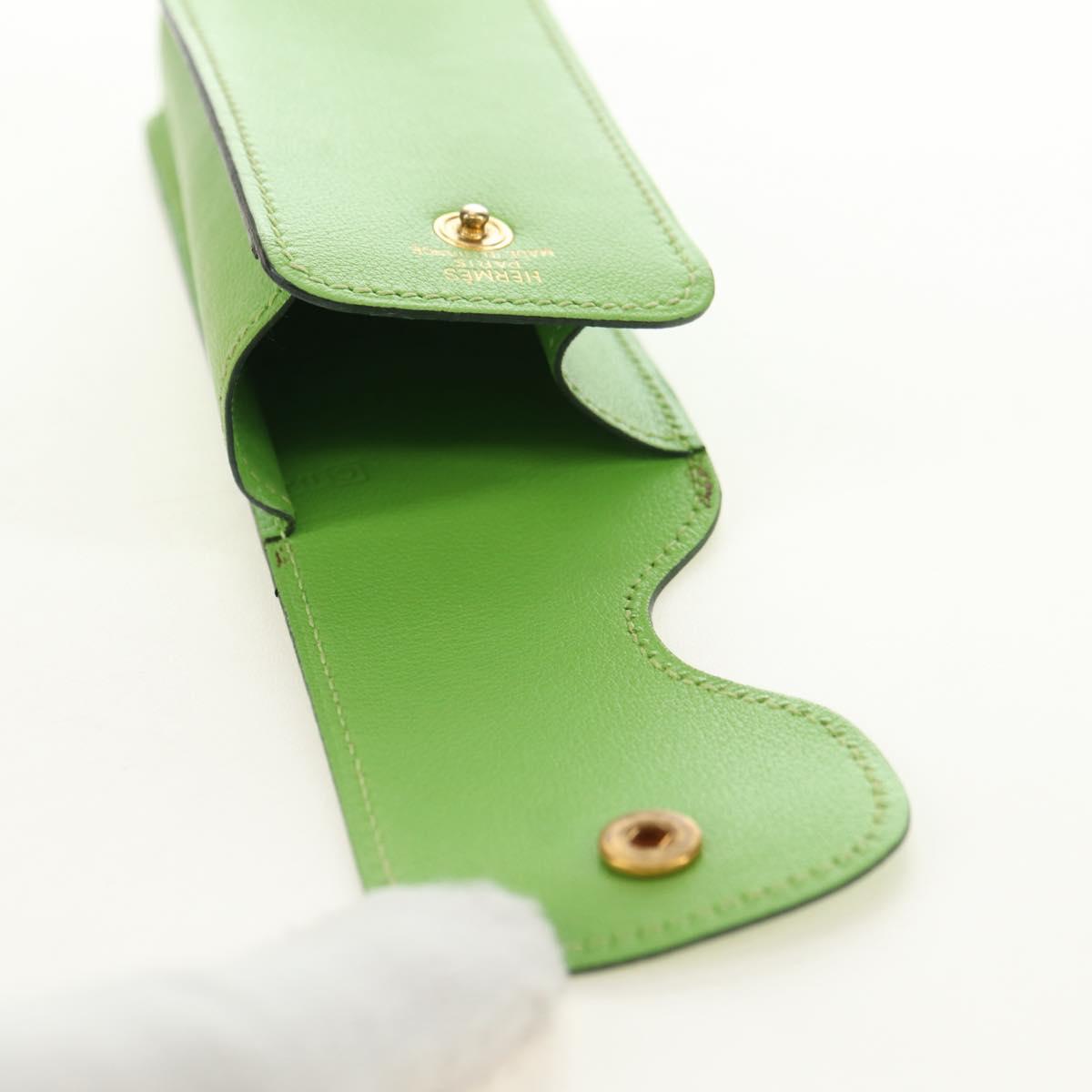 HERMES Pen Case Leather Green Gold Auth 178895M