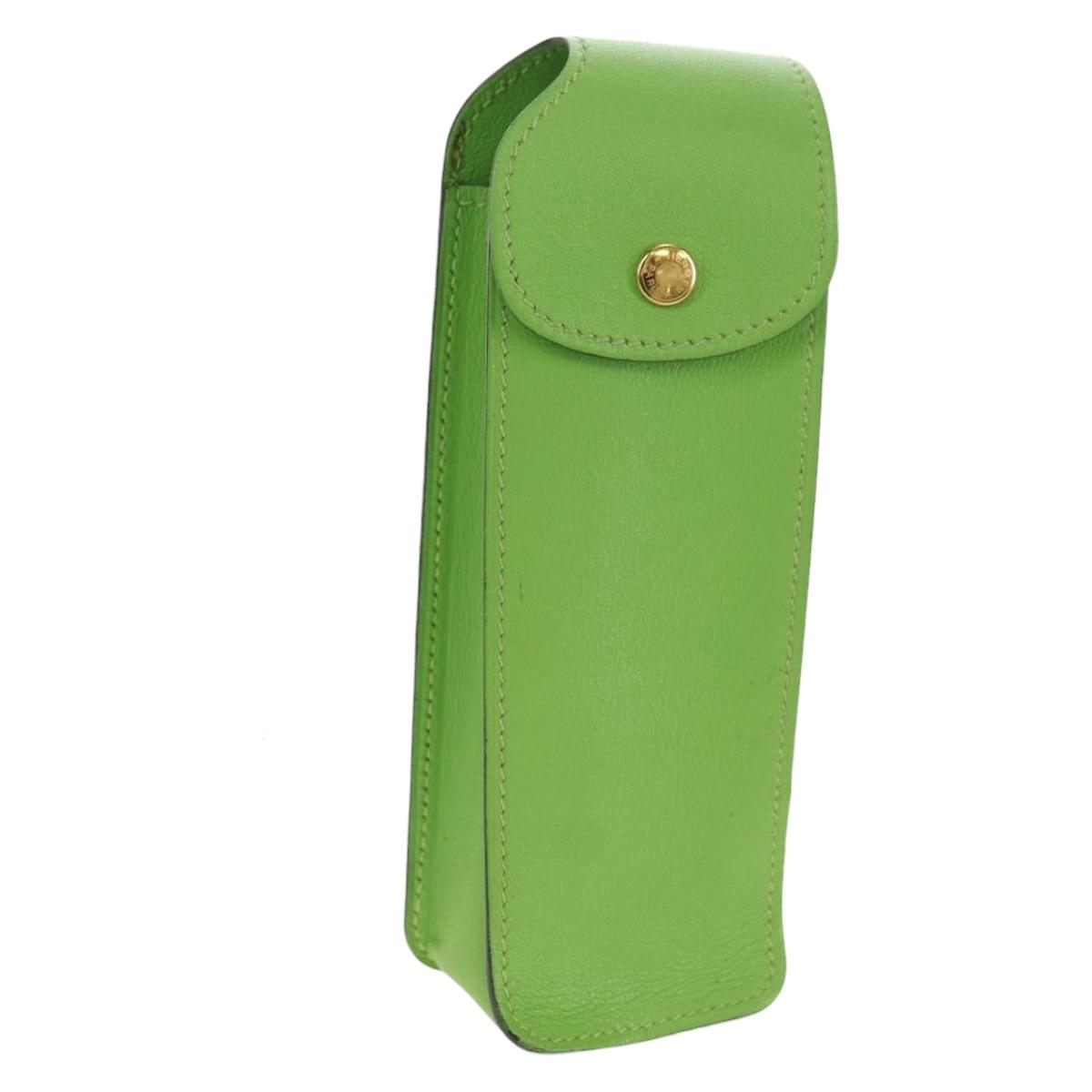 HERMES Pen Case Leather Green Gold Auth 178895M