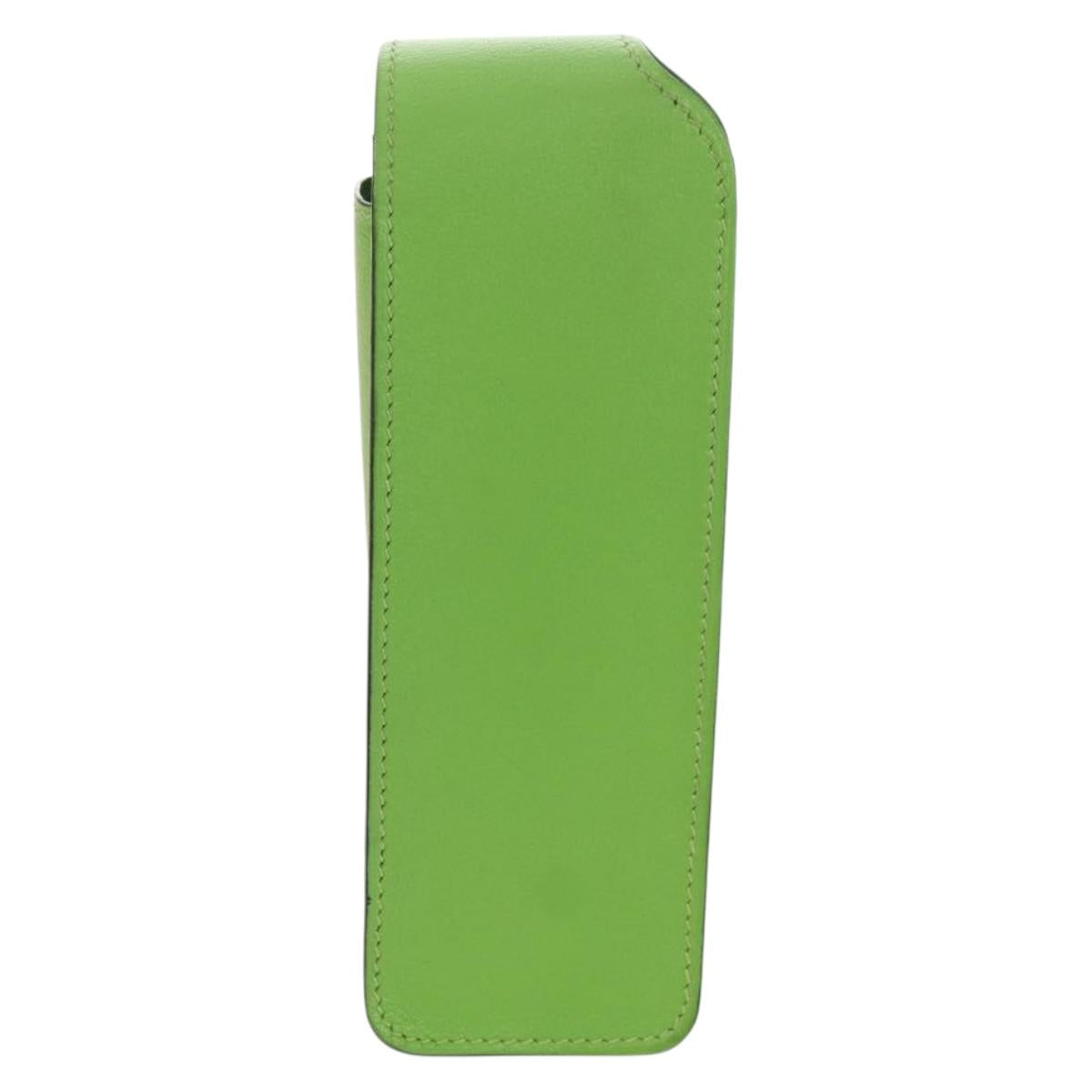 HERMES Pen Case Leather Green Gold Auth 178895M