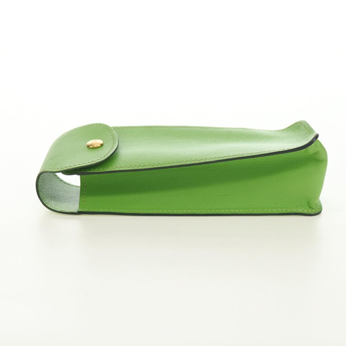 HERMES Pen Case Leather Green Gold Auth 178895M