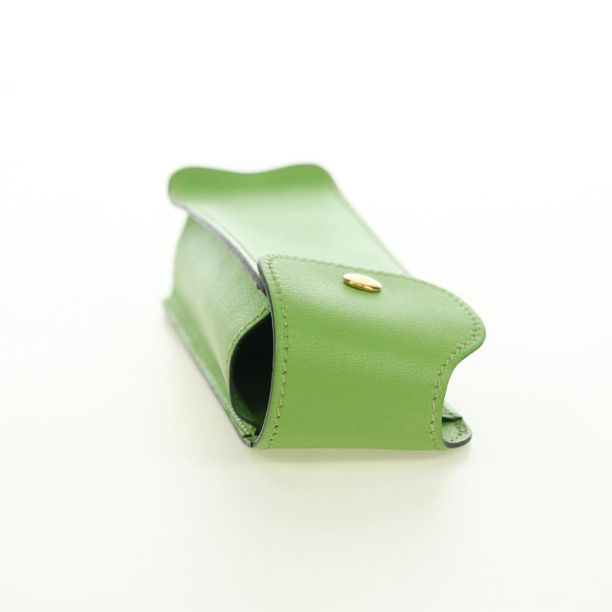 HERMES Pen Case Leather Green Gold Auth 178895M