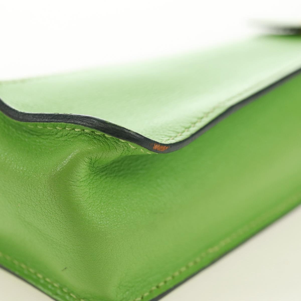 HERMES Pen Case Leather Green Gold Auth 178895M