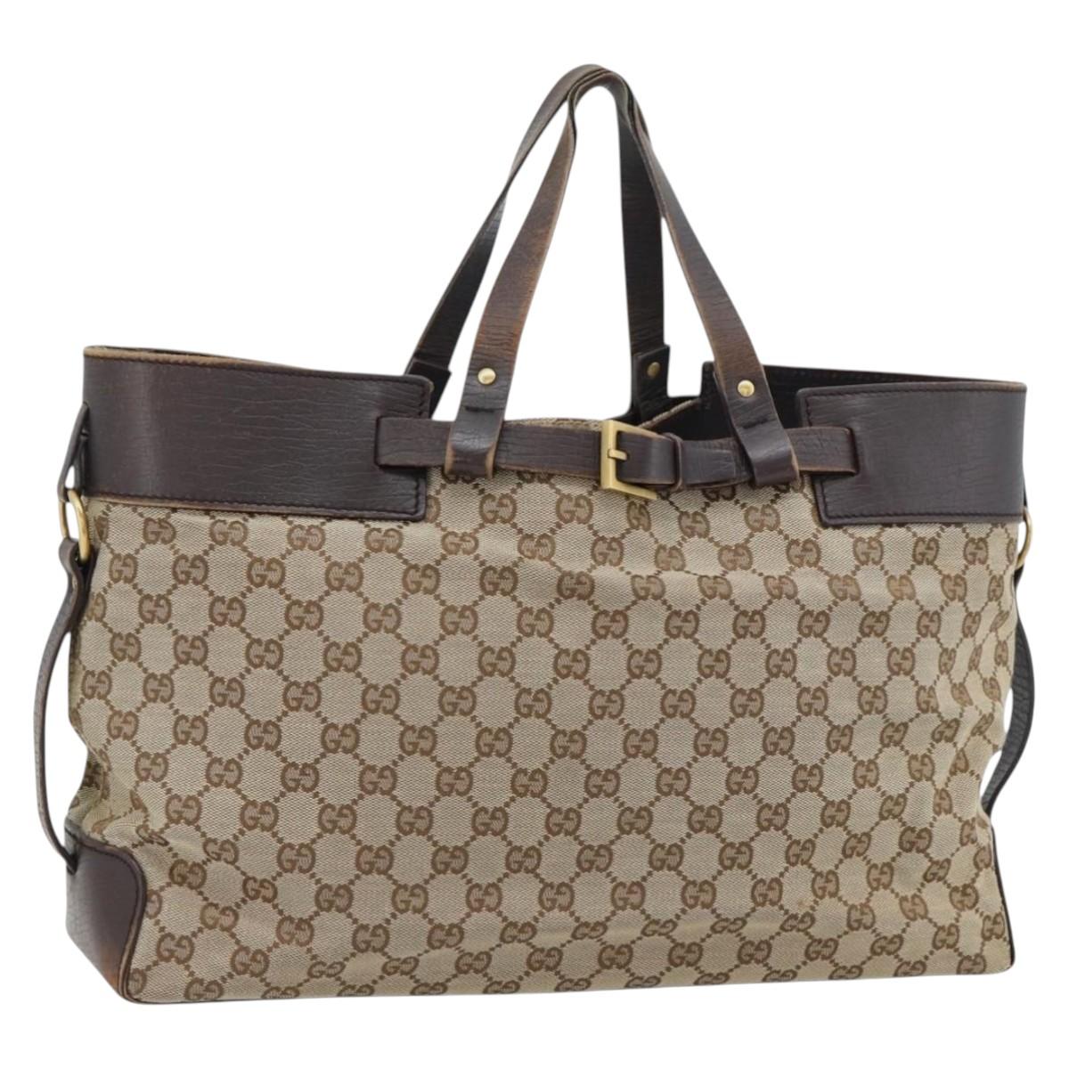GUCCI GG Canvas Hand Bag Beige Gold 106251 Auth 178897