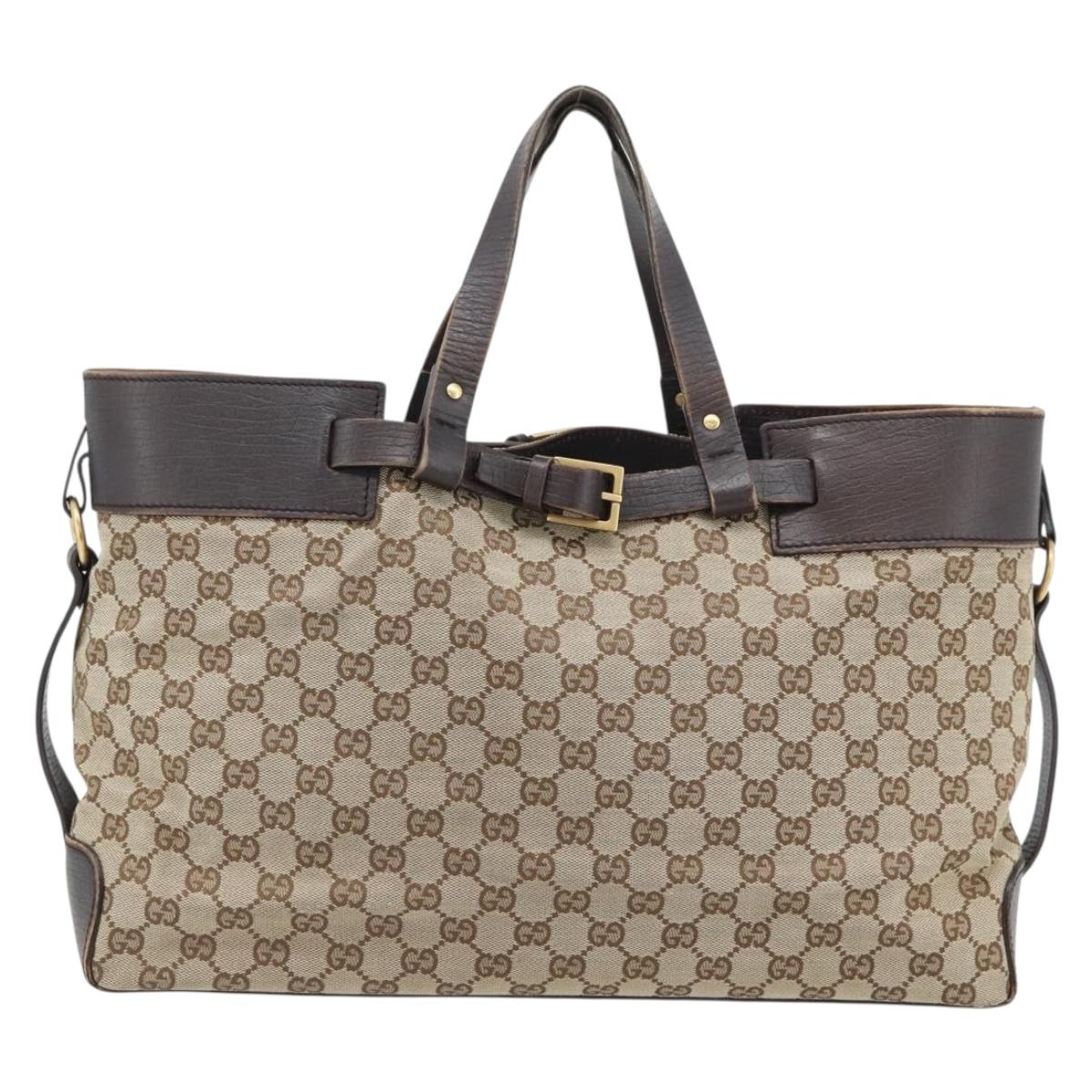 GUCCI GG Canvas Hand Bag Beige Gold 106251 Auth 178897