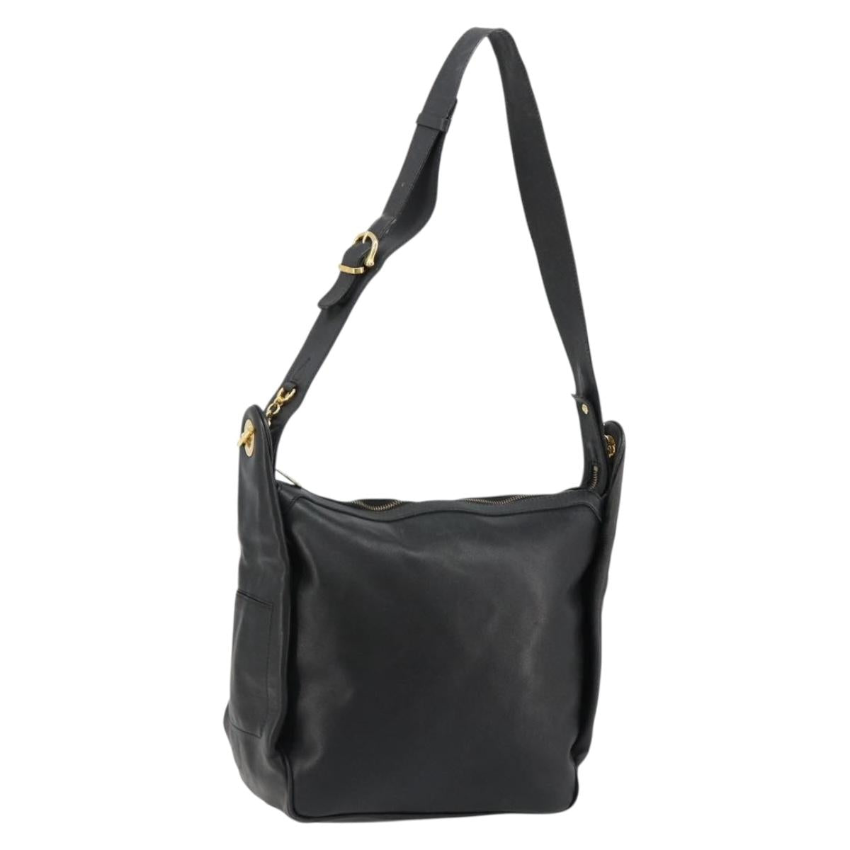 CELINE Shoulder Bag Leather Black Gold Auth 178898A