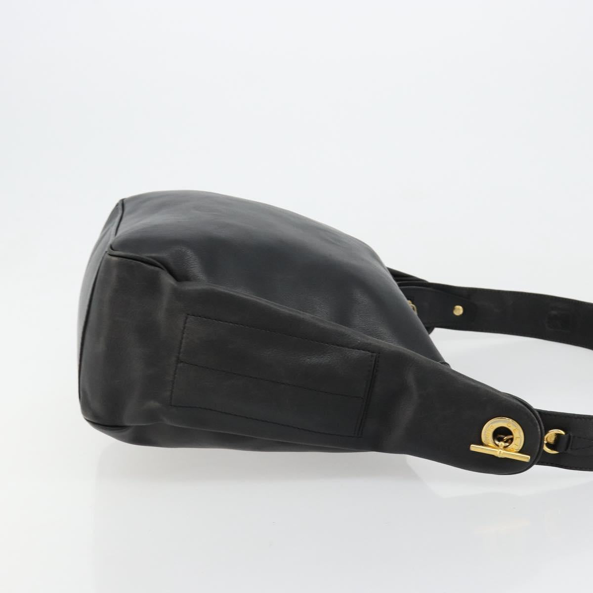CELINE Shoulder Bag Leather Black Gold Auth 178898A