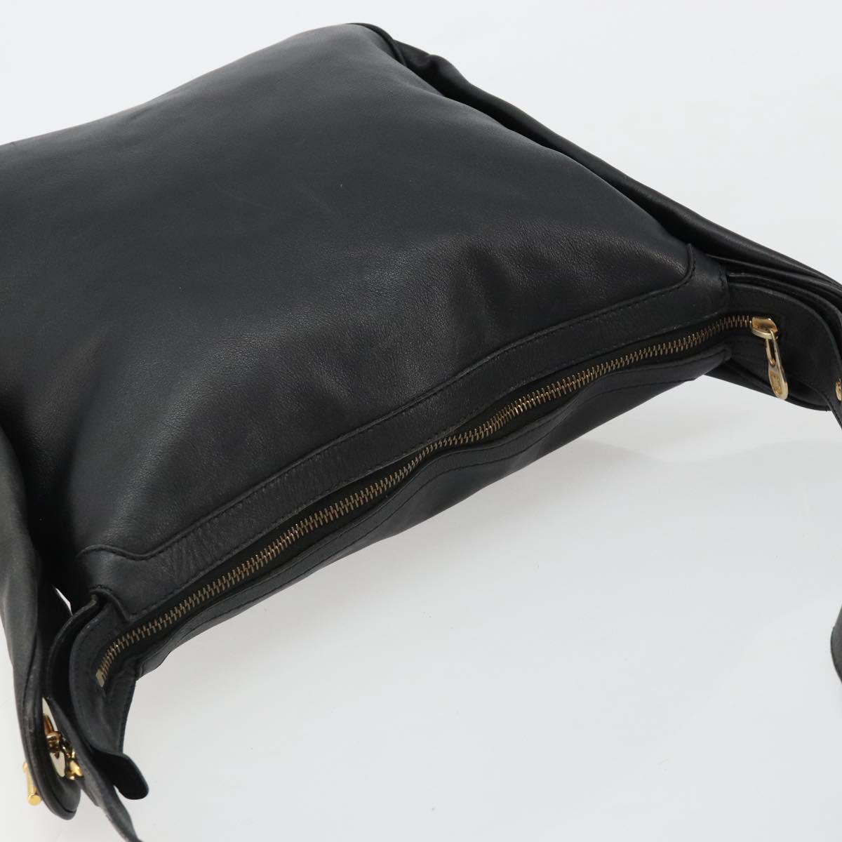 CELINE Shoulder Bag Leather Black Gold Auth 178898A