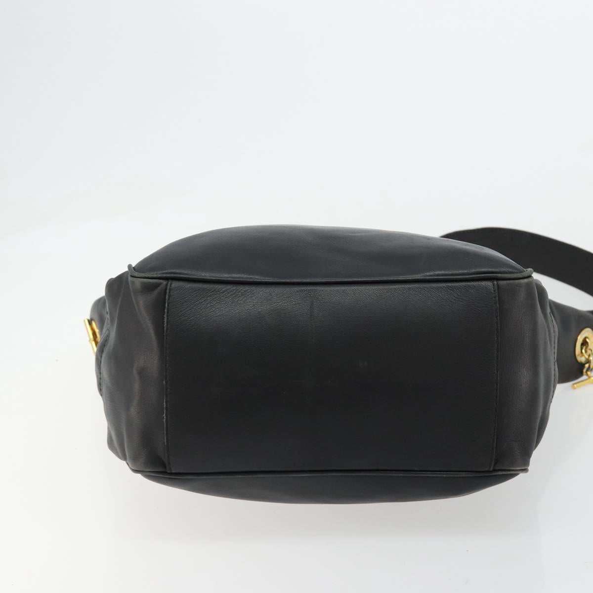 CELINE Shoulder Bag Leather Black Gold Auth 178898A
