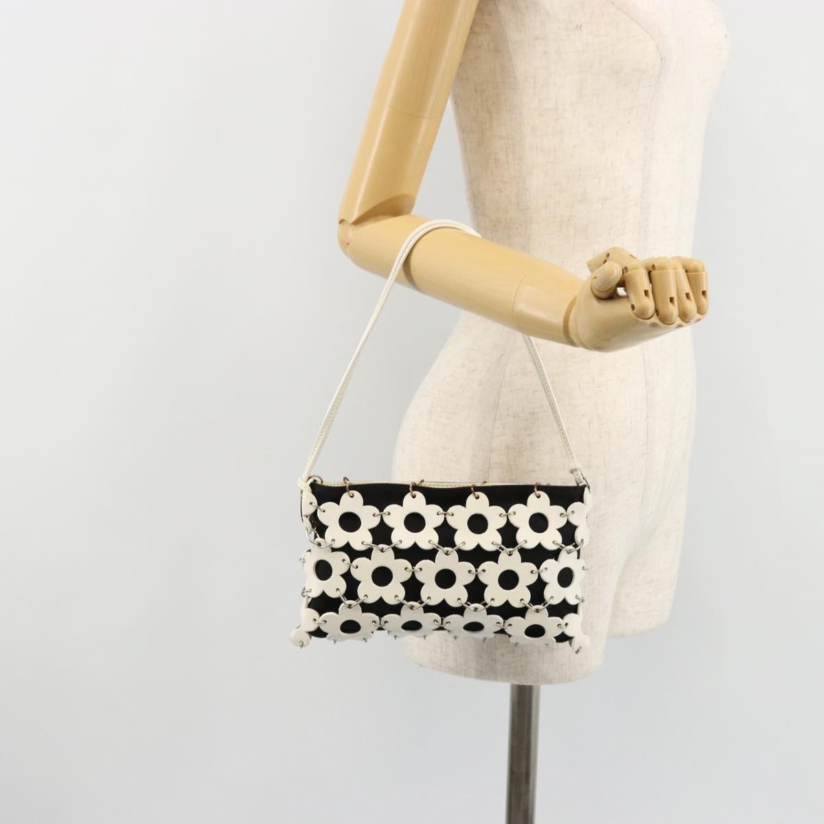 CELINE Accessory Pouch Leather Canvas Black White Auth 178899A
