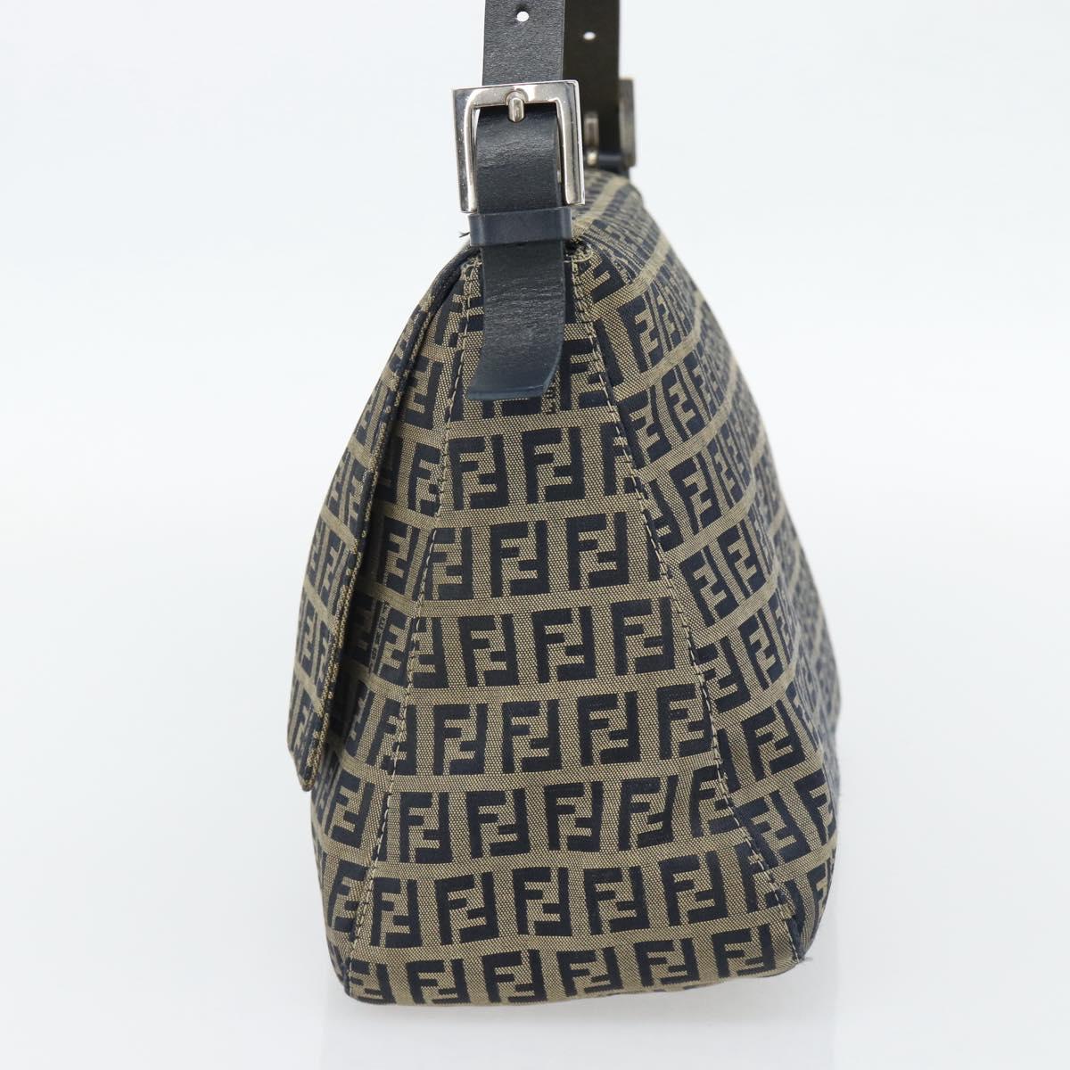FENDI Zucchino Canvas Mamma Baguette Shoulder Bag Black Brown Auth 178902