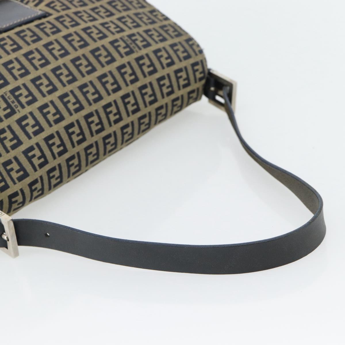 FENDI Zucchino Canvas Mamma Baguette Shoulder Bag Black Brown Auth 178902