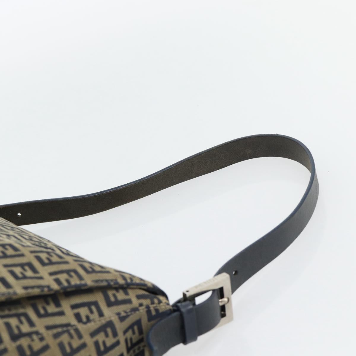 FENDI Zucchino Canvas Mamma Baguette Shoulder Bag Black Brown Auth 178902