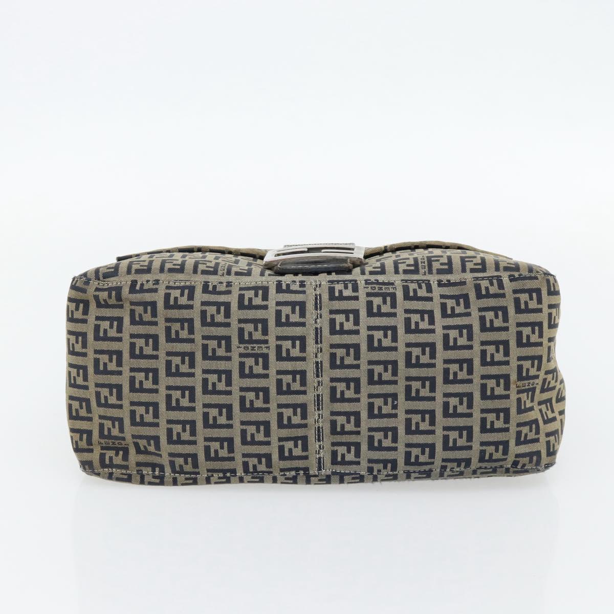 FENDI Zucchino Canvas Mamma Baguette Shoulder Bag Black Brown Auth 178902