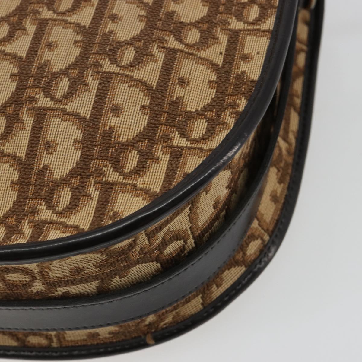 Christian Dior Trotter Canvas Shoulder Bag Beige Gold Auth 178904