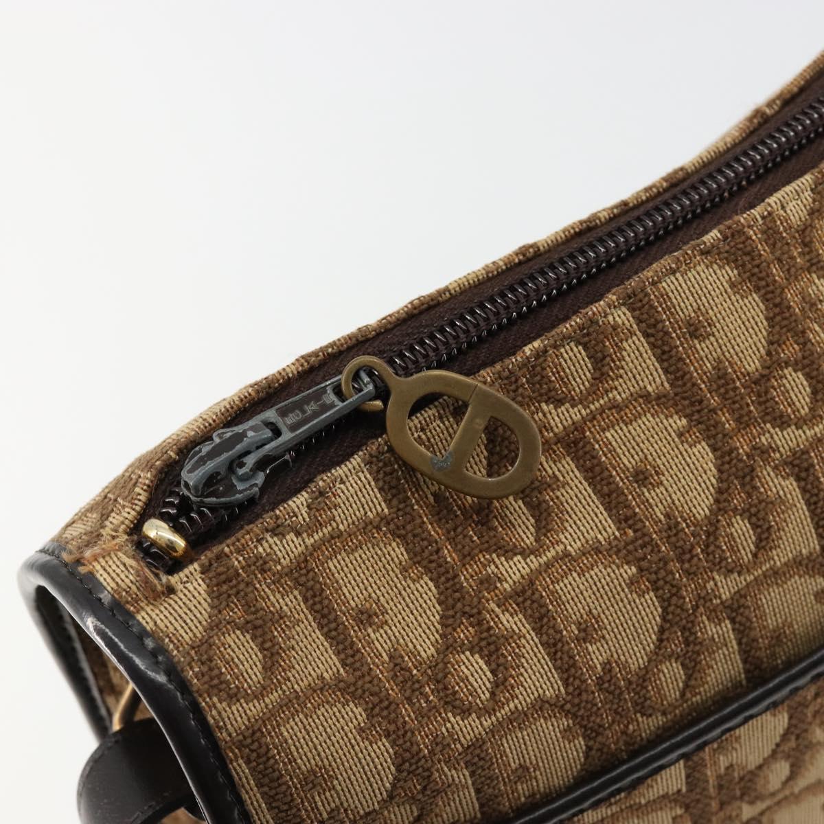 Christian Dior Trotter Canvas Shoulder Bag Beige Gold Auth 178904