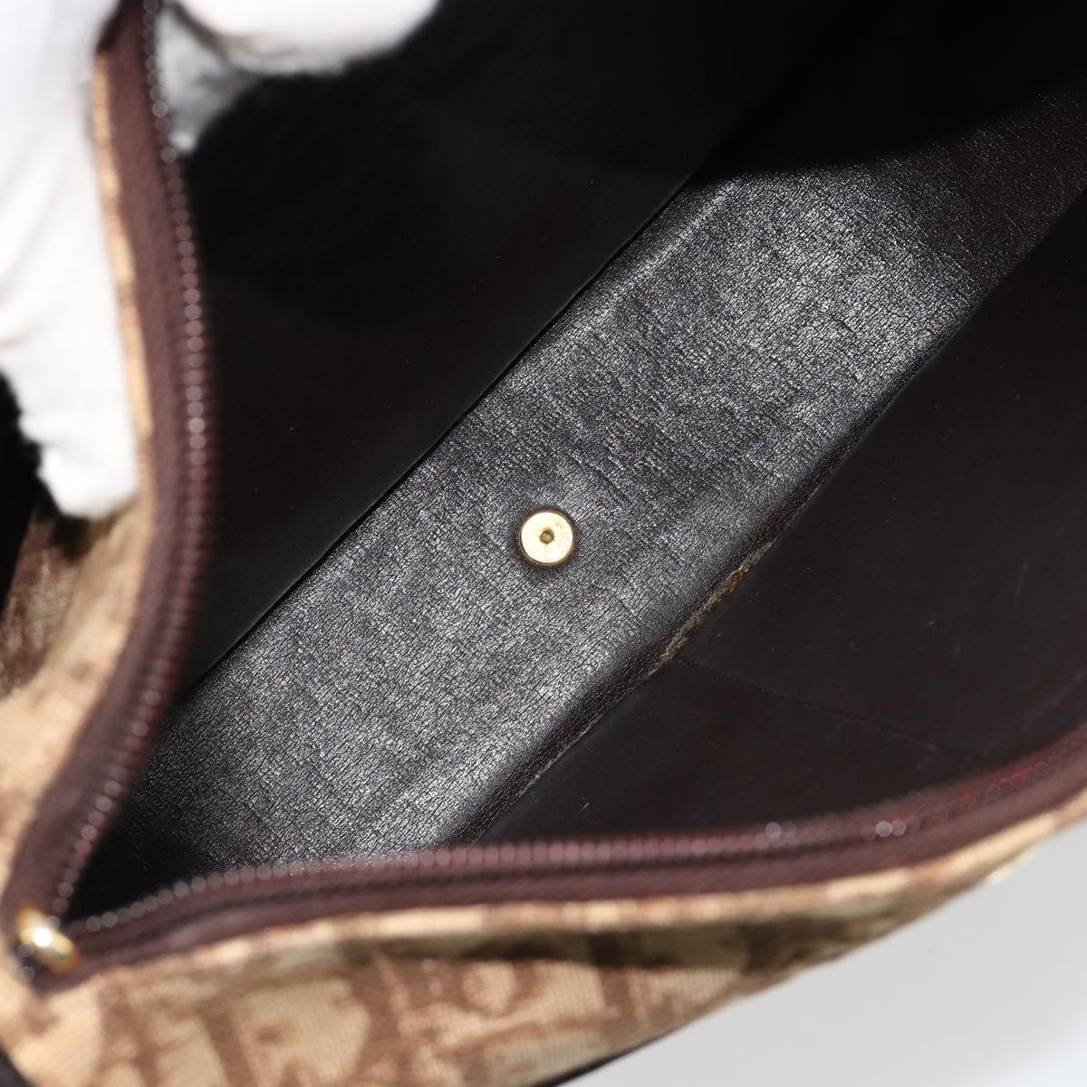 Christian Dior Trotter Canvas Shoulder Bag Beige Gold Auth 178904