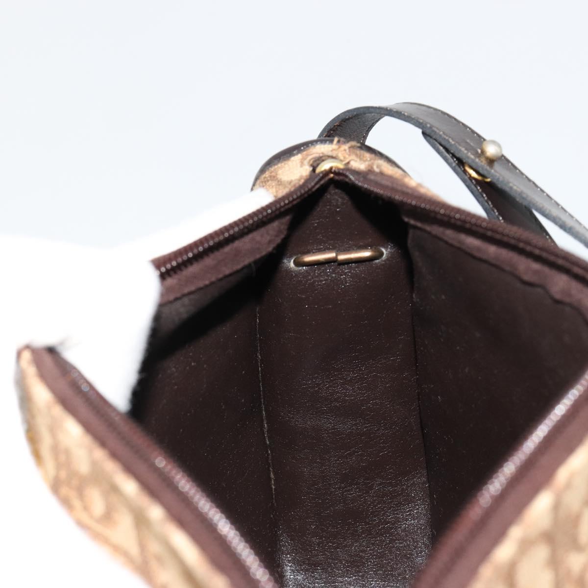 Christian Dior Trotter Canvas Shoulder Bag Beige Gold Auth 178904