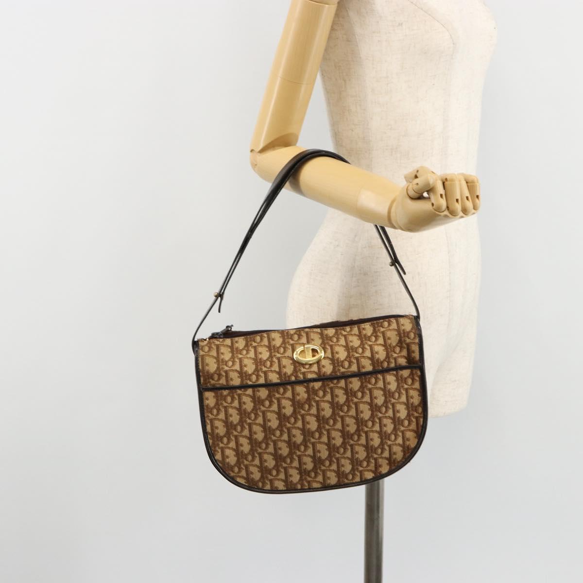 Christian Dior Trotter Canvas Shoulder Bag Beige Gold Auth 178904
