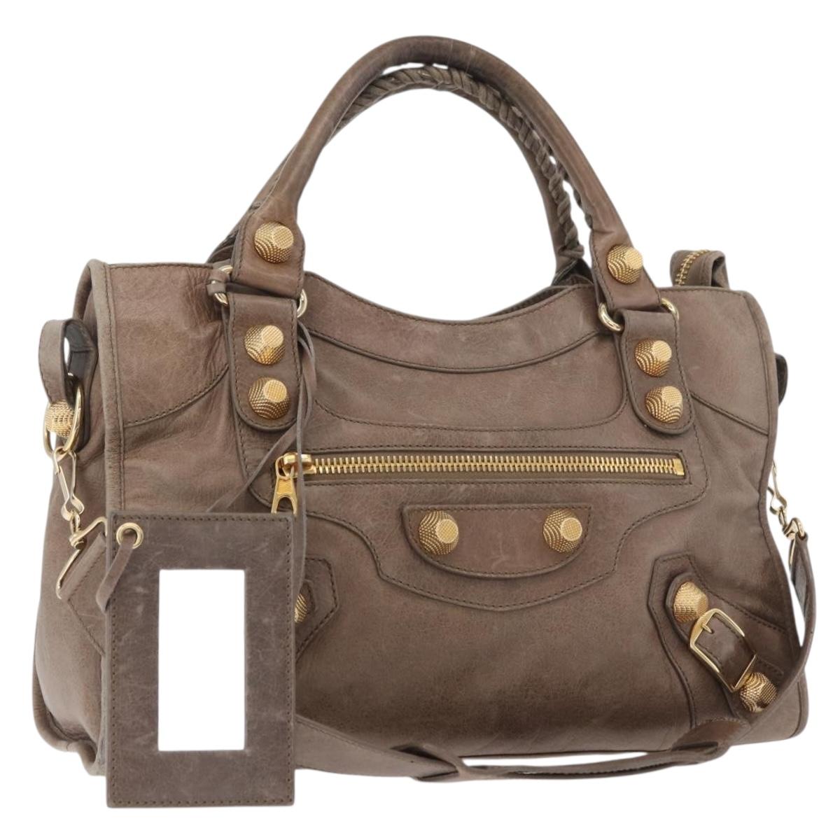 BALENCIAGA The Giant City Hand Bag Leather 2way Beige Gold 173084 Auth 178905SAM