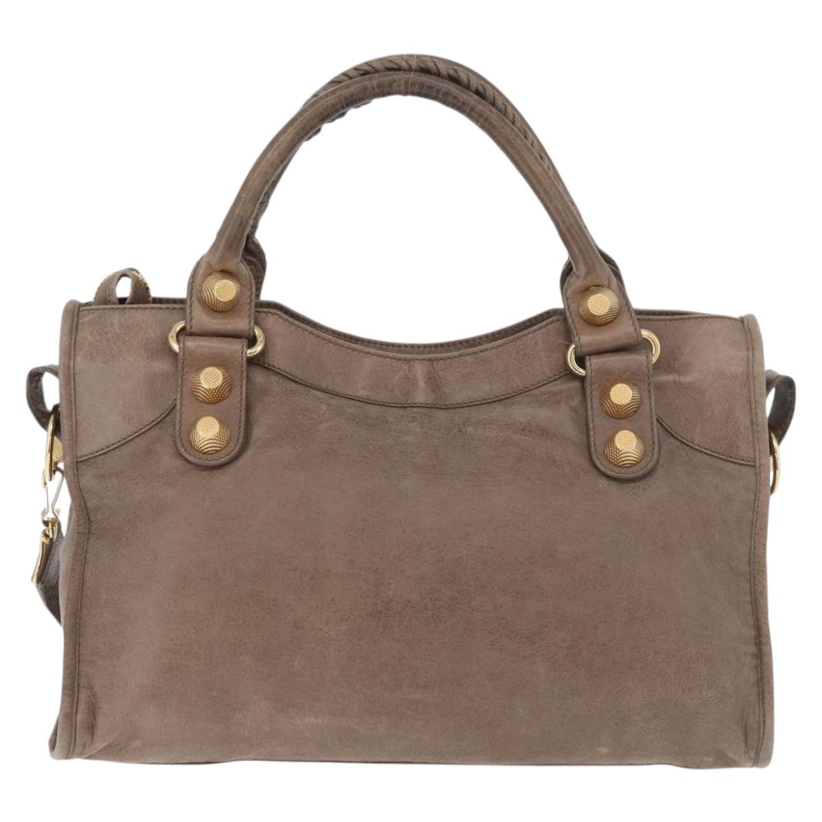 BALENCIAGA The Giant City Hand Bag Leather 2way Beige Gold 173084 Auth 178905SAM