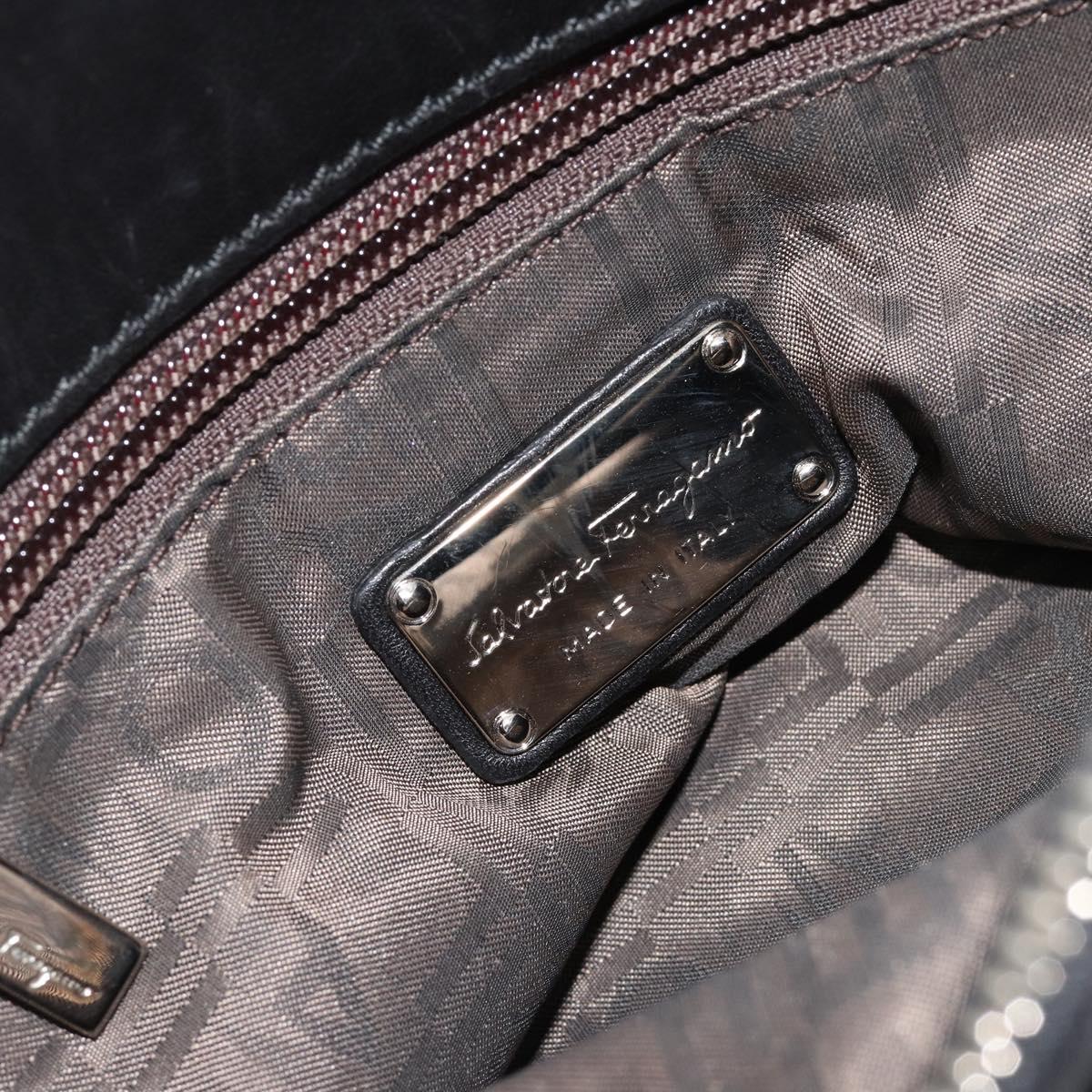 Salvatore Ferragamo Hand Bag Leather Black Silver Auth 178908A