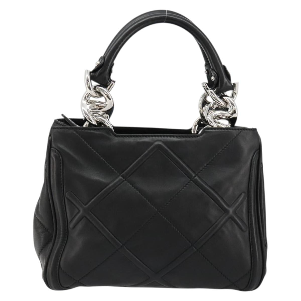 Salvatore Ferragamo Hand Bag Leather Black Silver Auth 178908A