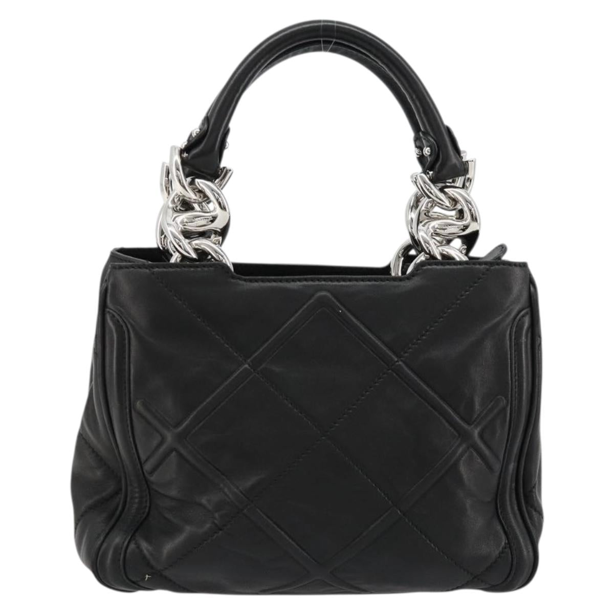 Salvatore Ferragamo Hand Bag Leather Black Silver Auth 178908A