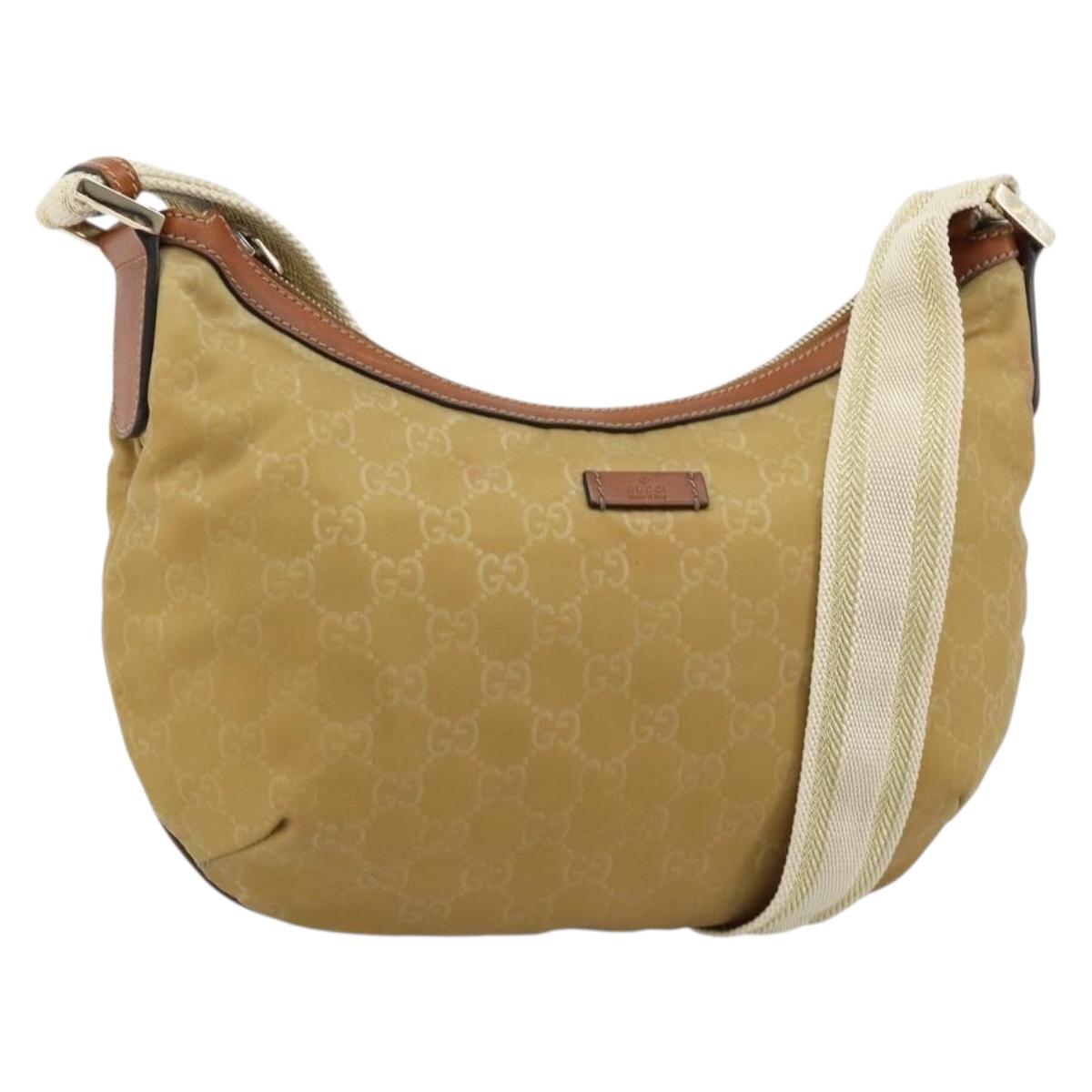 GUCCI GG Canvas Shoulder Bag Nylon Beige Gold 181092 Auth 178909