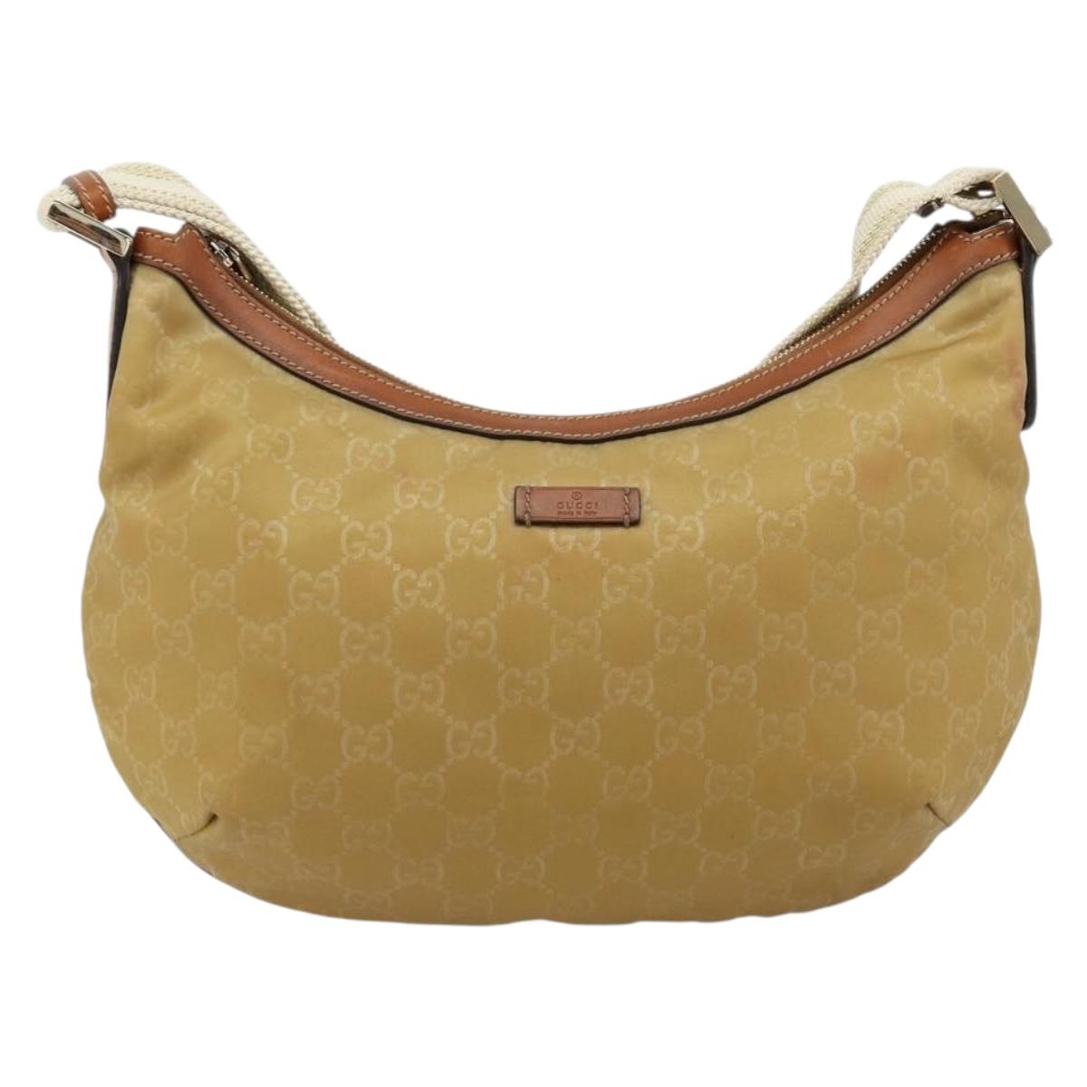 GUCCI GG Canvas Shoulder Bag Nylon Beige Gold 181092 Auth 178909
